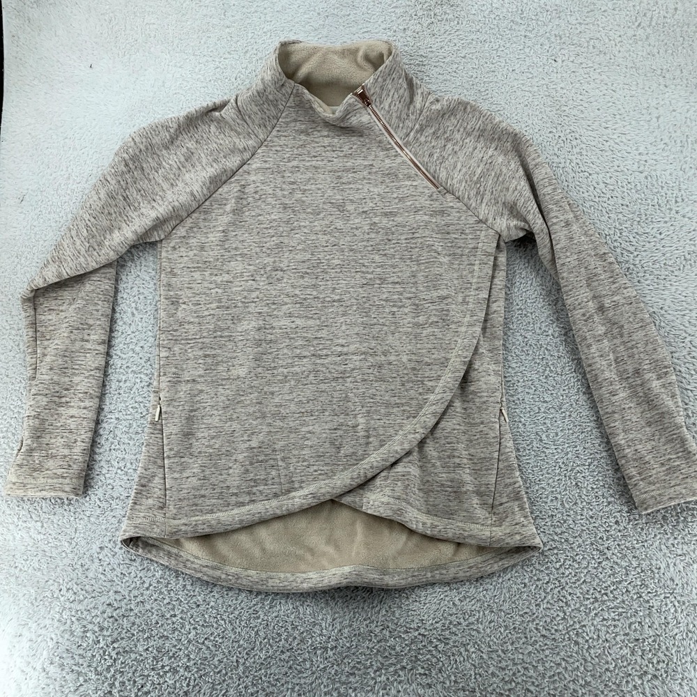 Athleta Cozy Karma‎ Asym Wrap Sweatshirt Womens M Oatmeal Heather Fleece Lined
